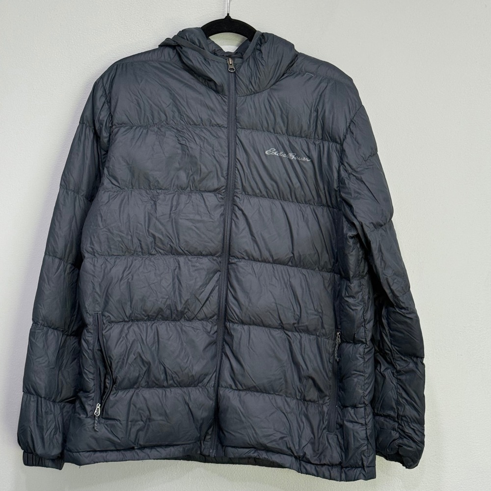 Eddie Bauer Mens Wide Channel Hooded Down Jacket Gray Puffer Large C3356800